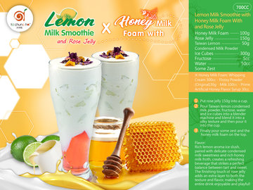 Lemon Condensed Milk Smoothie with Honey Milk Foam and Rose Jelly - lemon smoothie, bubble tea supplier, bubble tea ingredients supplier, tapioca pearls su